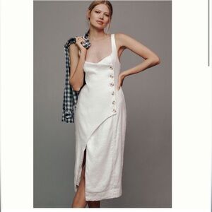 Anthropologie Elegant White Linen blend Button-Detail Dress XXS